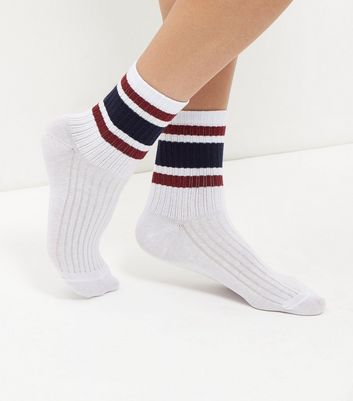White Stripe Trim Ribbed Socks | New Look