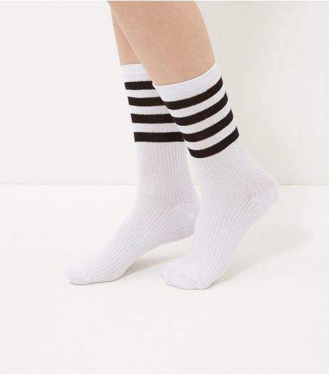 White Stipe Trim Socks | New Look