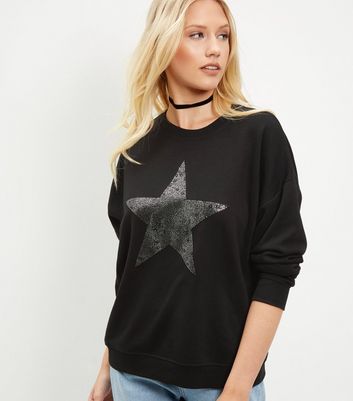 Black Glitter Star Sweater